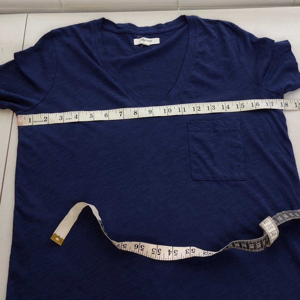 Madewell Women's Cotton Blue Short Sleeve V-Neck T-Shirt Basic Top - Picture 12 of 13
